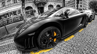 black car, Lamborghini, Paris, Lamborghini Gallardo, black HD wallpaper