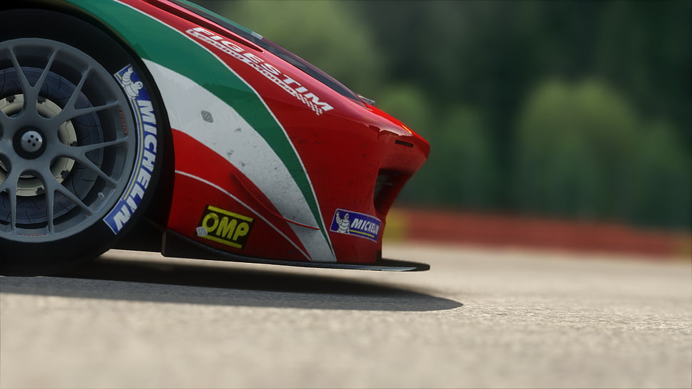 red and white stock car, car, video games, racing simulators, Assetto Corsa HD wallpaper