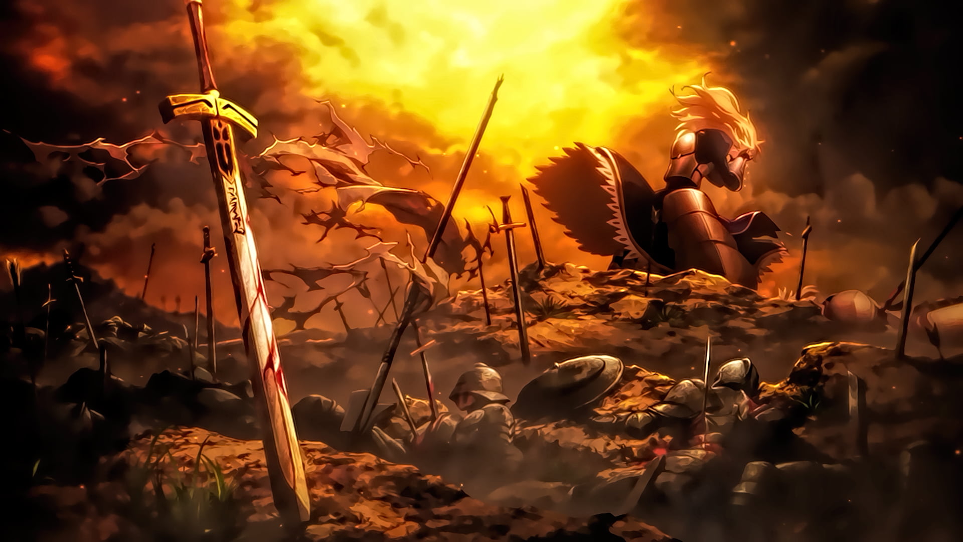 Anime Character Surrounding Swords Illustration Saber Fate Stay Night Unlimited Blade Works Hd Wallpaper Wallpaper Flare