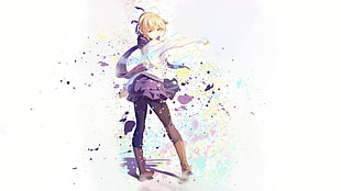 female anime character, Saber, Fate Series, blonde, scarf
