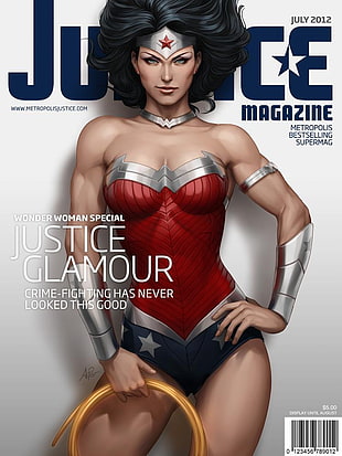 superhero, Wonder Woman, magazine cover, justice magazine