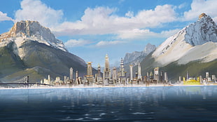 panoramic illustration of buildings HD wallpaper