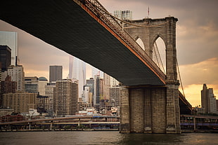 brown concrete bridge, New York City, Brooklyn Bridge, architecture, Manhattan