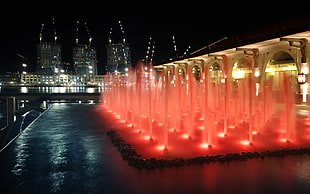 photo of fountain during night time, singapore HD wallpaper