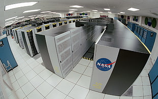 white and blue wooden cabinet, network, server, computer, NASA HD wallpaper