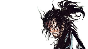 man with long hair illustration, musashi, Vagabond, manga