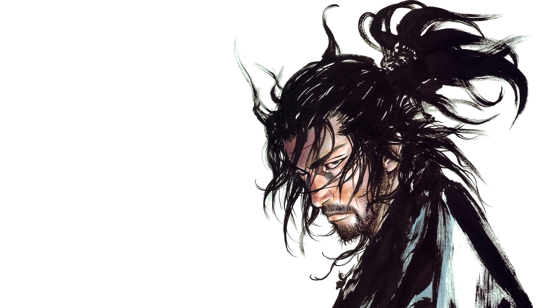 man with long hair illustration, musashi, Vagabond, manga HD wallpaper.
