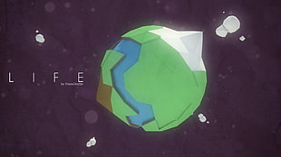 green and white plant illustration with life text overlay, low poly, geometry, 3D, Cinema 4D