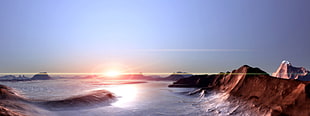 brown mountains, landscape, multiple display, digital art