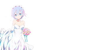 female anime character wearing weeding dress illustration, Rem (Re: Zero), Re:Zero Kara Hajimeru Isekai Seikatsu, cleavage