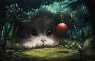 brown and white cat illustration, artwork, digital art, fantasy art, cat