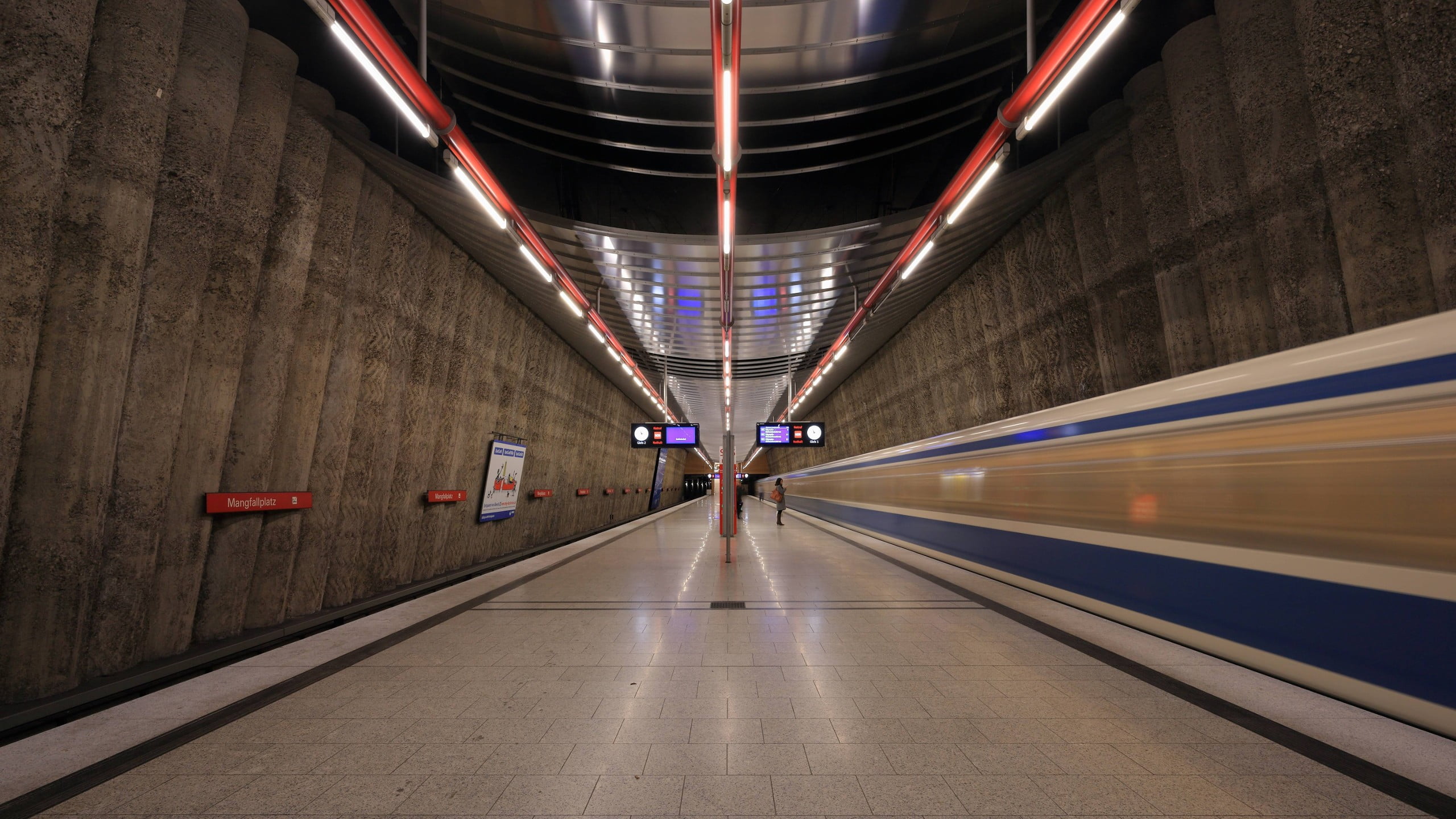 white bricked floor, train, train station, Germany, subway