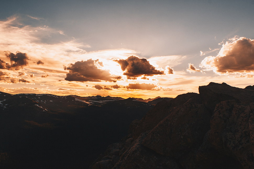gray mountain, Mountains, Clouds, Sky HD wallpaper