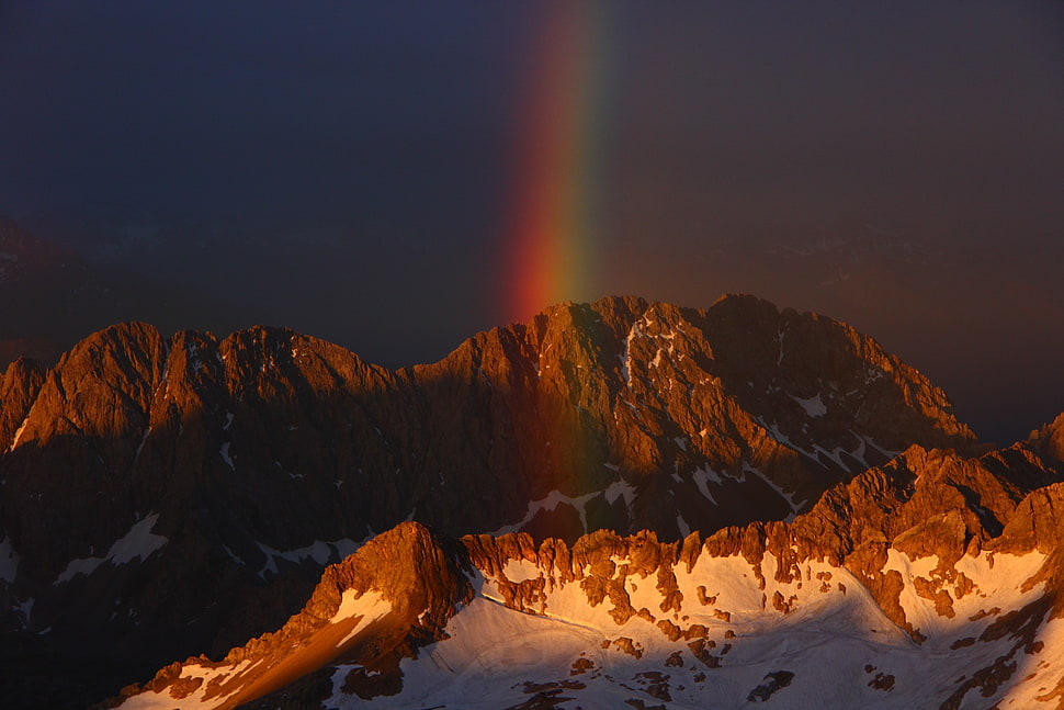 rainbow over rocky mountain HD wallpaper