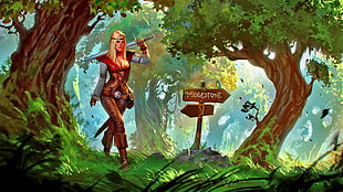 female game character wallpaper, fantasy art, forest
