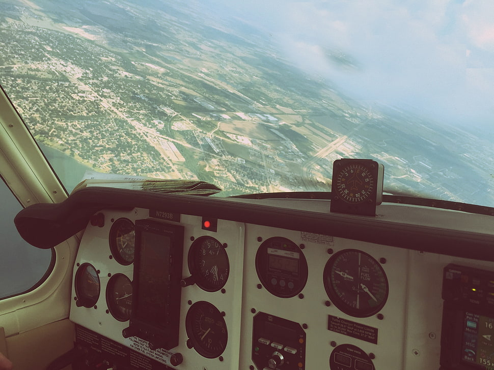white and black plane dashboard HD wallpaper