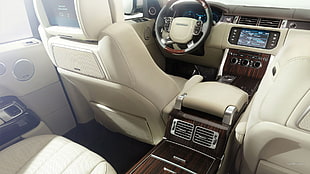 black 2-DIN head unit and steering wheel, Range Rover, car interior, car, vehicle