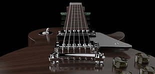 long angle photography of brown electric guitar