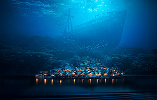 Underwater, City, Abyss, Fishes
