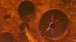 red and white spaceship, spaceship, crater, planet, Kuldar Leement HD wallpaper