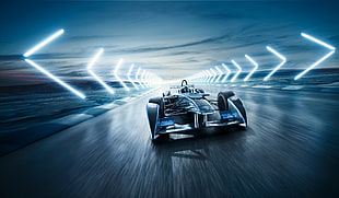 time lapse photography of blue racing vehicle