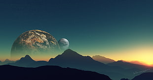 two planets during golden hour HD wallpaper