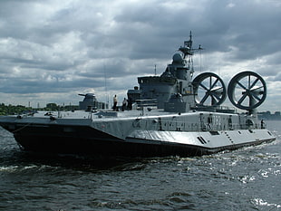 gray battle ship on sea HD wallpaper