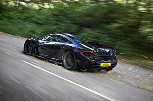 black sports car, McLaren P1, car, sports car