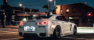 white sports coupe, ultra-wide, car, Nissan Skyline GT-R