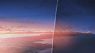 iland under orange sky photo, 5 Centimeters Per Second, anime, Makoto Shinkai 