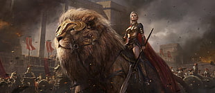 armor, fantasy art, warrior, lion