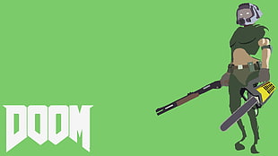 black and green fishing rod, video games, first-person shooter, Doom (game), minimalism HD wallpaper
