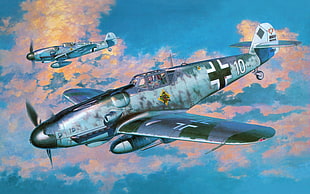 gray fighter plane illustration, World War II, Messerschmitt, Messerschmitt Bf-109, Luftwaffe