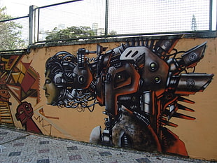 black and brown wooden table, graffiti, wall HD wallpaper