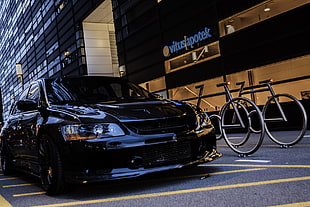 black Honda Civic coupe, car, Oslo, Mitsubishi Lancer