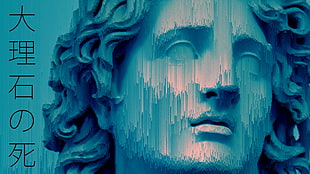 man's portrait statue, statue, glitch art, vaporwave HD wallpaper