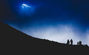silhouette of four people on hill wallpaper, nature, landscape, mountains, snowy peak