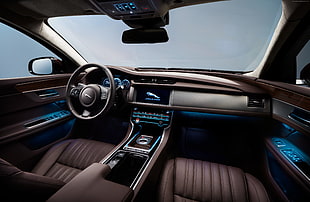 black and brown Jaguar car interior