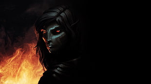 black-haired female character, fantasy art, The Elder Scrolls V: Skyrim, dark elf, fire HD wallpaper