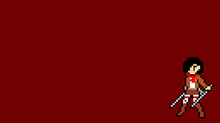 red and white paper screenshot, pixel art, pixels, Shingeki no Kyojin, Mikasa Ackerman