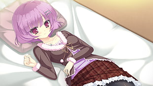 purple hair female character HD wallpaper