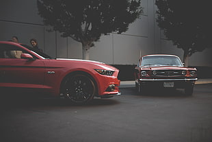 red Ford Mustang coupe, Ford Mustang, ford mustang 1969, 1965 Ford Mustang, 2015 Ford Mustang RTR HD wallpaper
