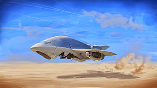 white plane under blue sky wallpaper, drawing, science fiction, futuristic