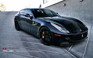 black Jaguar coupe, Ferrari, Ferrari FF, car