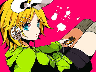 yellow haired female anime illustration