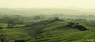 landscape photography of valley, le val, val d'orcia HD wallpaper