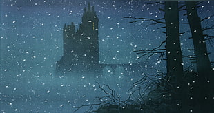 silhouette of castle and bare tree wallpaper, concept art, Beauty and the Beast, Disney