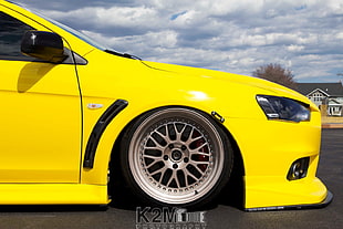 yellow sports car, car, yellow cars, Mitsubishi Lancer Evo X, vehicle