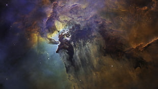 blue and yellow abstract painting, Hubble, nebula, Deep Space