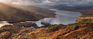 body of water between mountains, loch katrine, scotland HD wallpaper